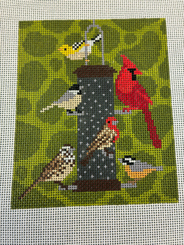Beau Verre Art Birds at Bird Feeder